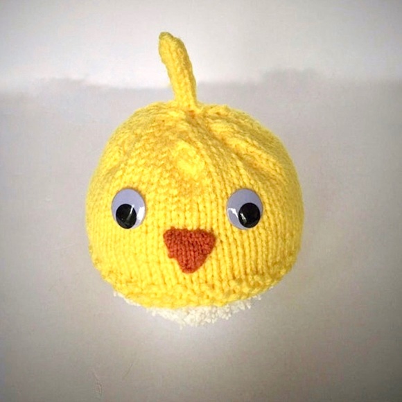NWT Hand Knit Infant baby Chick Beanie Hat with Googly Eyes Size 0-6 Mos. - Picture 8 of 10